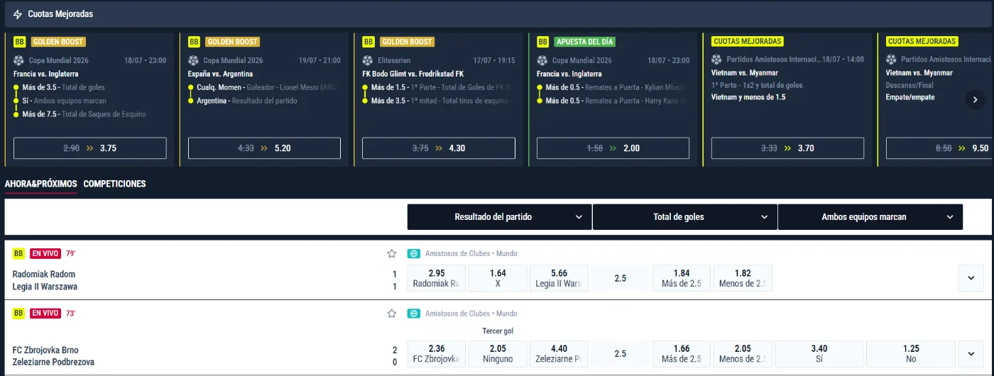 Rabona Casino cuotas mejoradas con partidos, mercados de apuestas y eventos en vivo